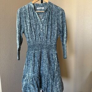 REBECCA MINKOFF Chloe Dress Blue Ditzy Floral Pleated Ruffle‎ Mini Elastic XS